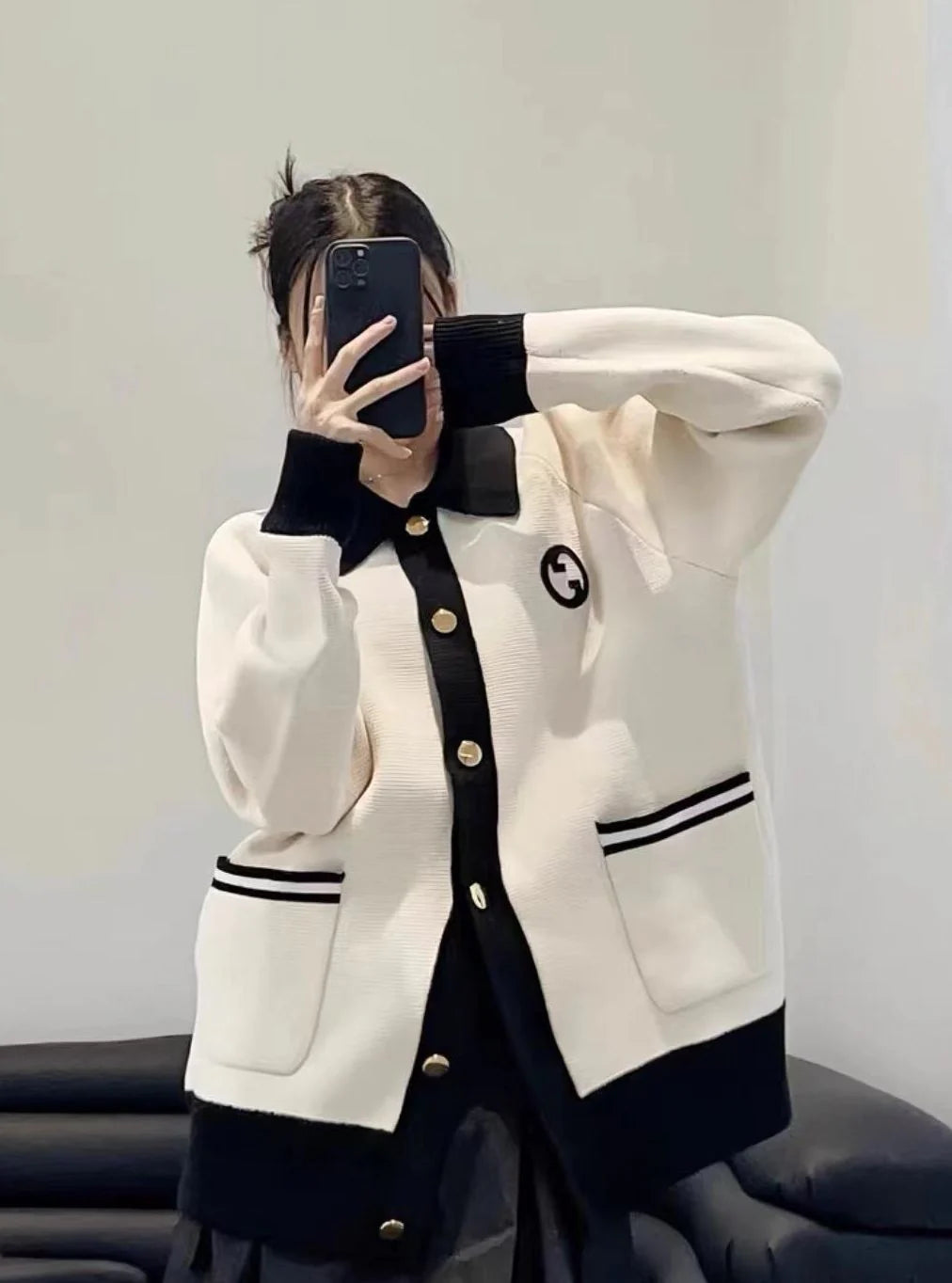 New Color Contrast Long Sleeve Casual Lar Knitted Cardigan Jacket 1024031512