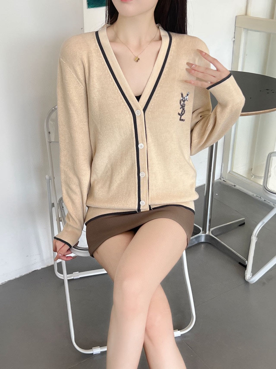 YS Knitted Simple Cardigan Sweater 0724101101