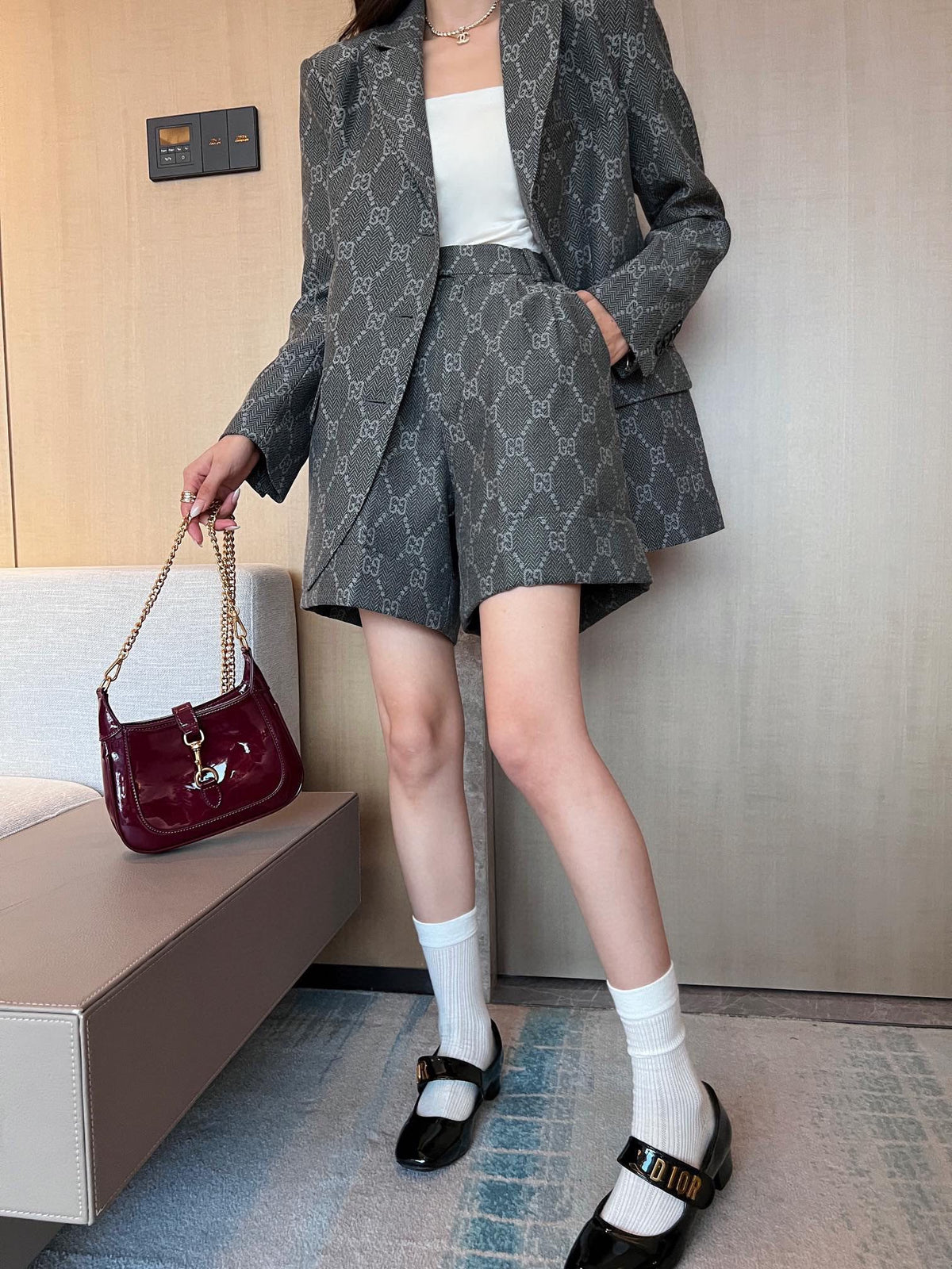 gray printed suit suit 0724090304