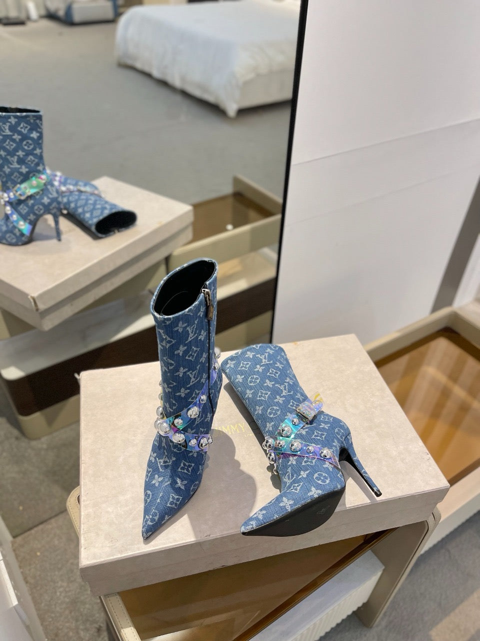 L fashion printed high-heeled leather boots 0724102304