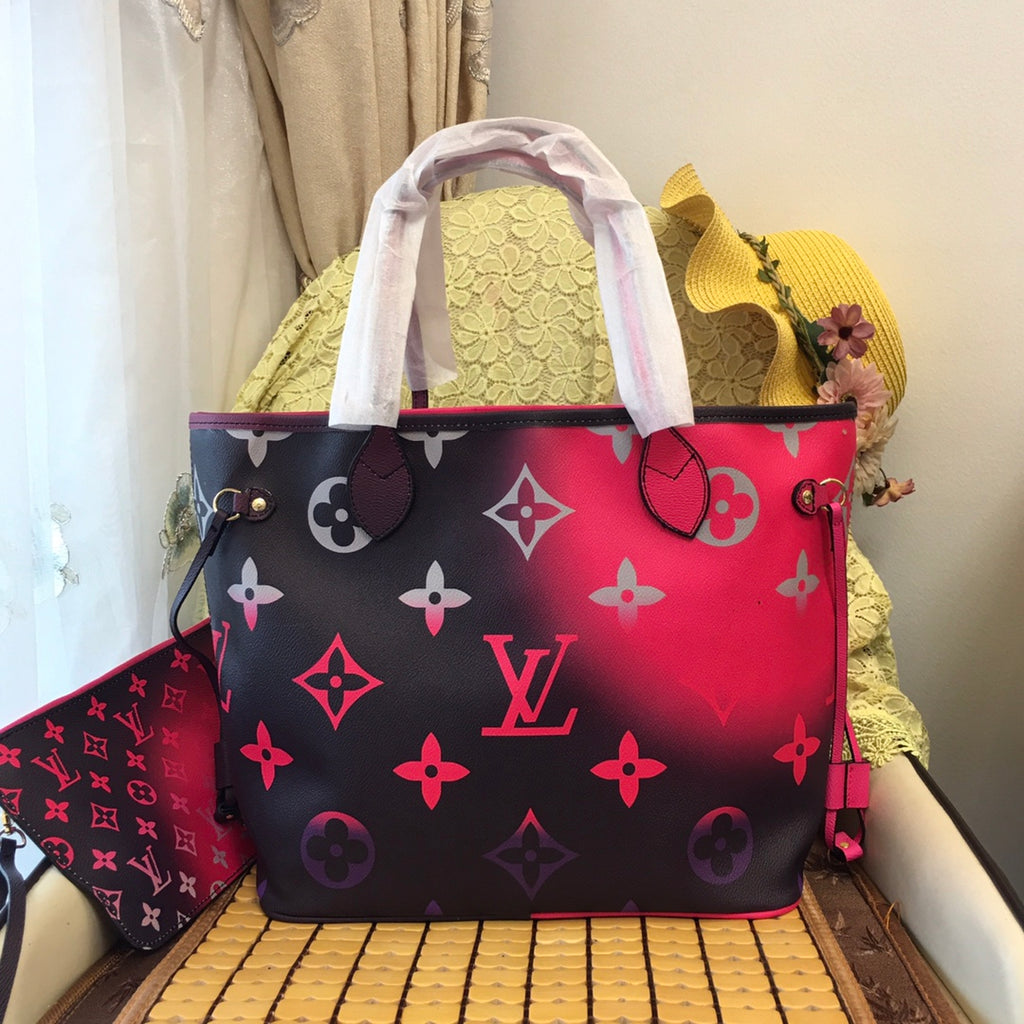 Women's Black Pink Colorblock Brand Print Big Bag (with Clutch)