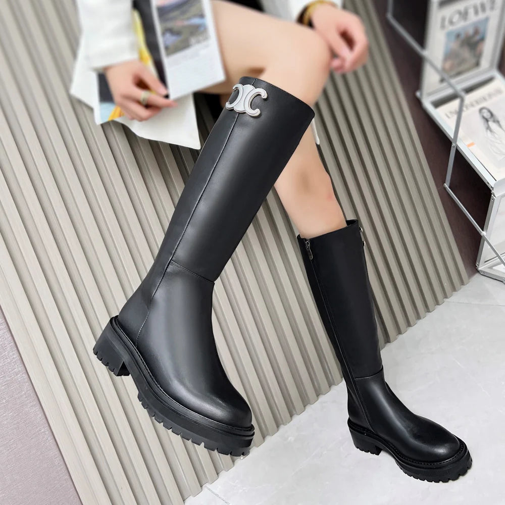 New fashionable black one foot long boots 10CG24093011