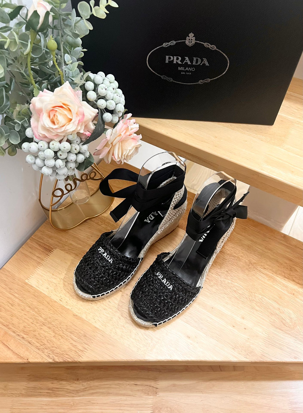 P Braided round toe wedge heel lace-up sandals bucket shoes 0724070902