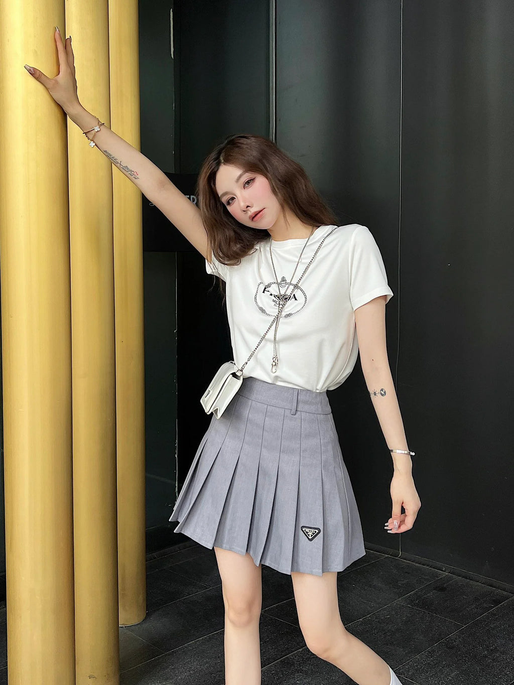 P Summer Pleated Skirt Suit 0724022005