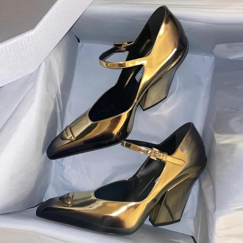 New Retro Shallow Mouth Pointed Mary Jane Single Shoes 1023122808