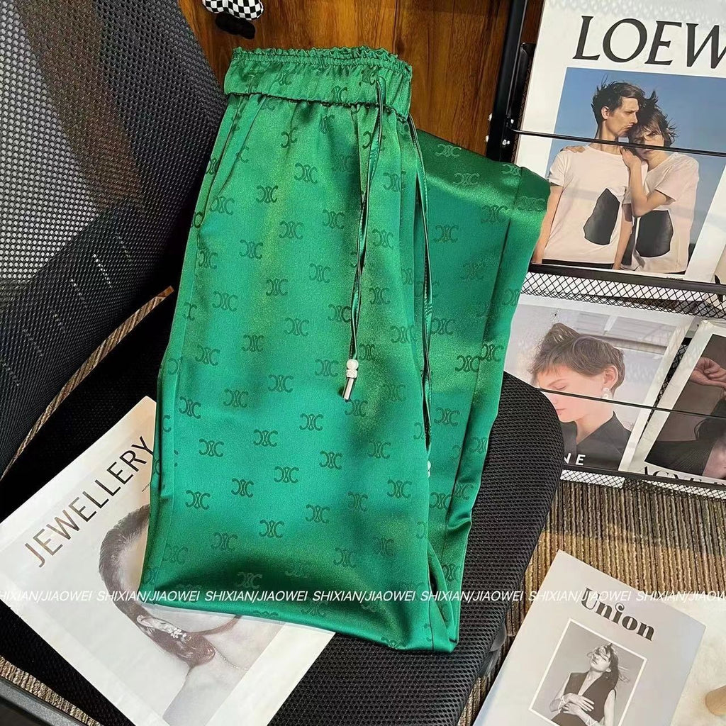 New Printed Straight Leg Pants Casual Pants Satin 1024042716