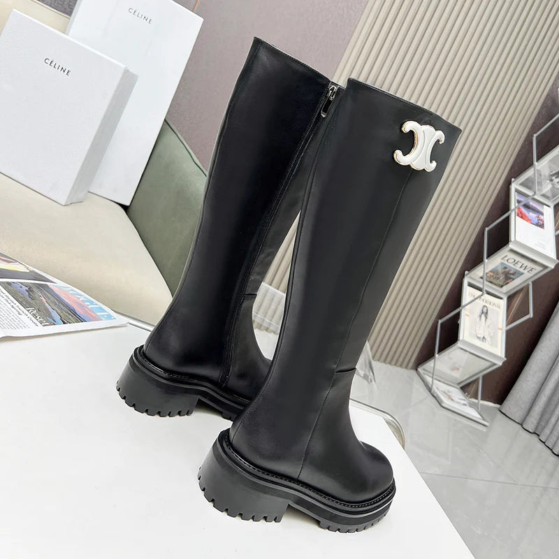 New fashionable black one foot long boots 10CG24093011