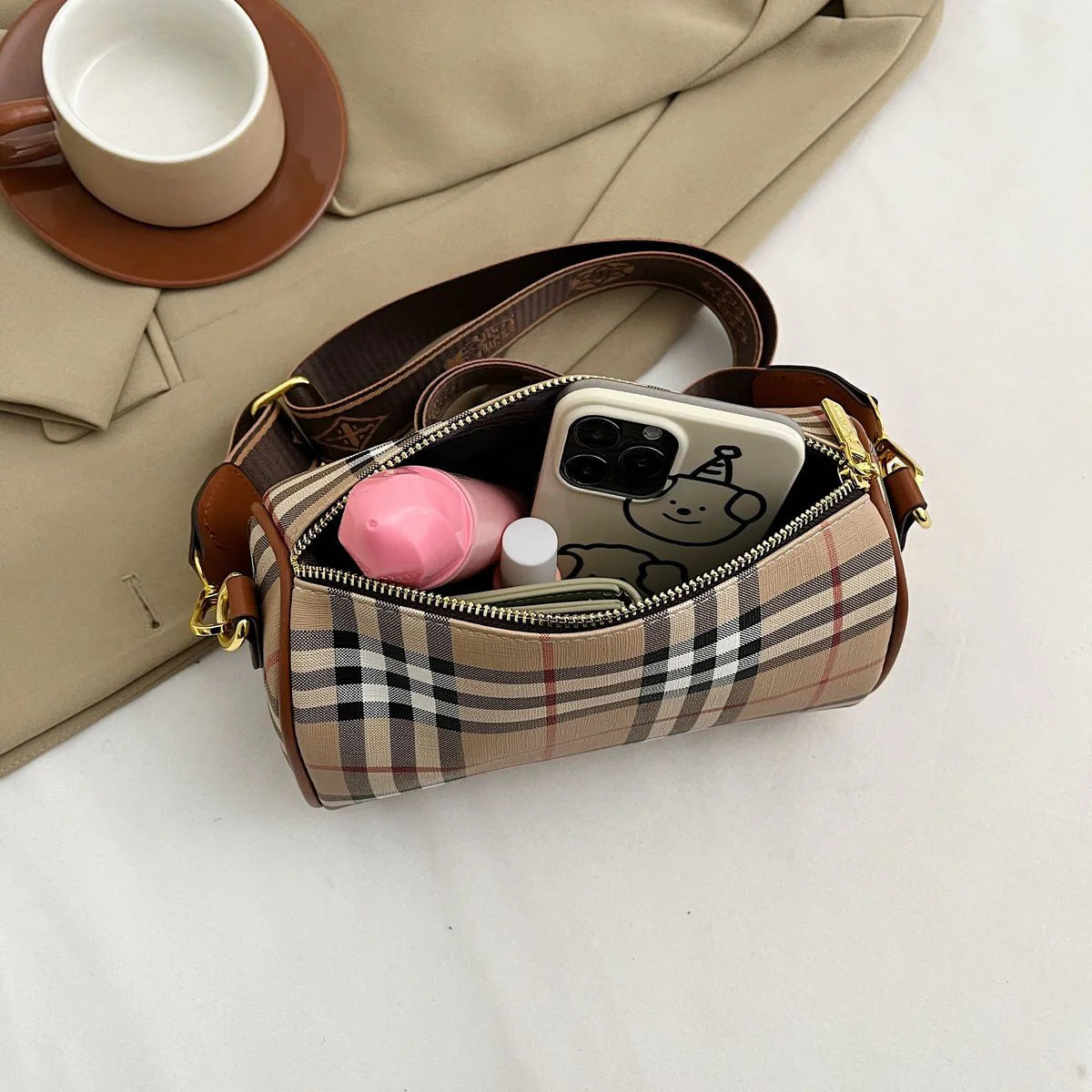 Shoulder Crossbody Pillow Bag Large Capacity Retro Check All-Match Bag 1024042713