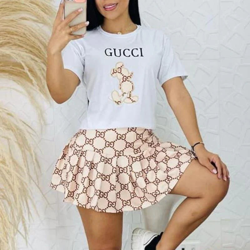 Summer New Temperament Short Sleeve Skirt Two-piece 1024031809