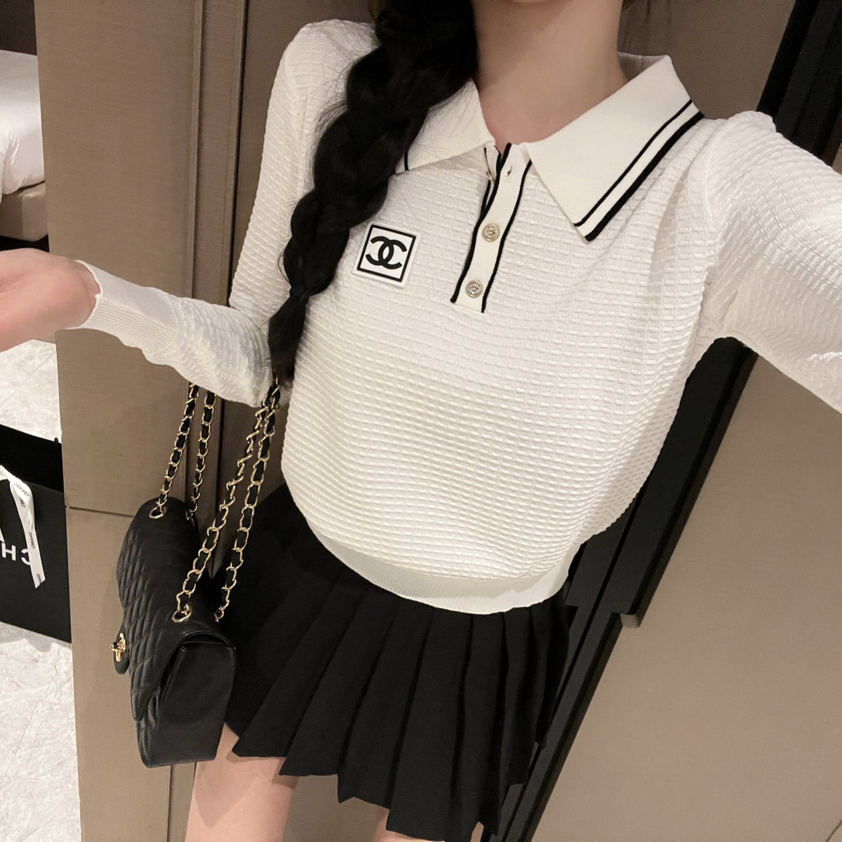 Stand collar knitted long sleeve sweater 0724090303