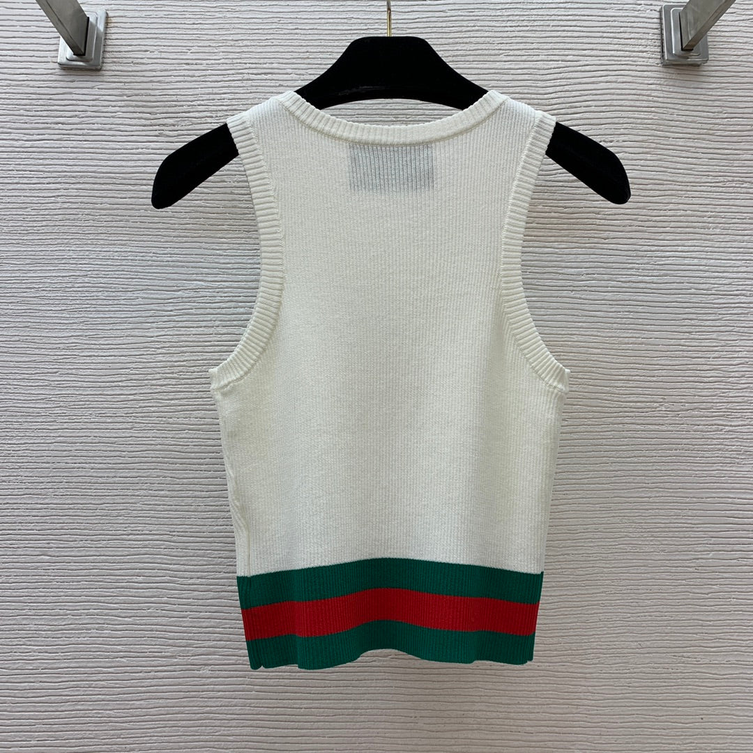 Slim-fit stretch-knit vest top with embroidered logo and contrast stripes 0724100901