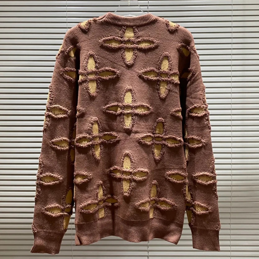 Classic vintage plush three-dimensional round neck sweater 1024110719