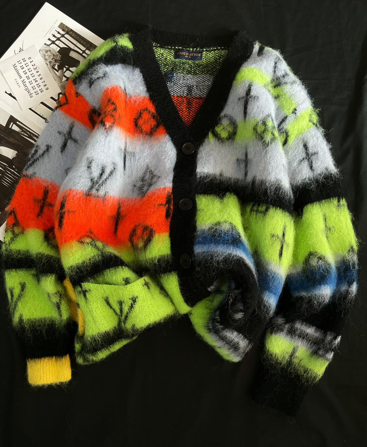 Rainbow contrast v-neck mohair knitted cardigan XC0823102701