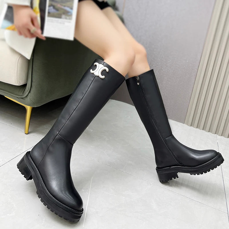New fashionable black one foot long boots 10CG24093011