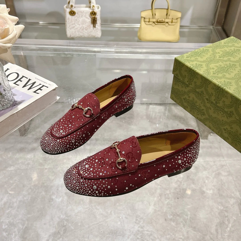 Women's New Rhinestone Horsebit Buckle Loafers 1025011710