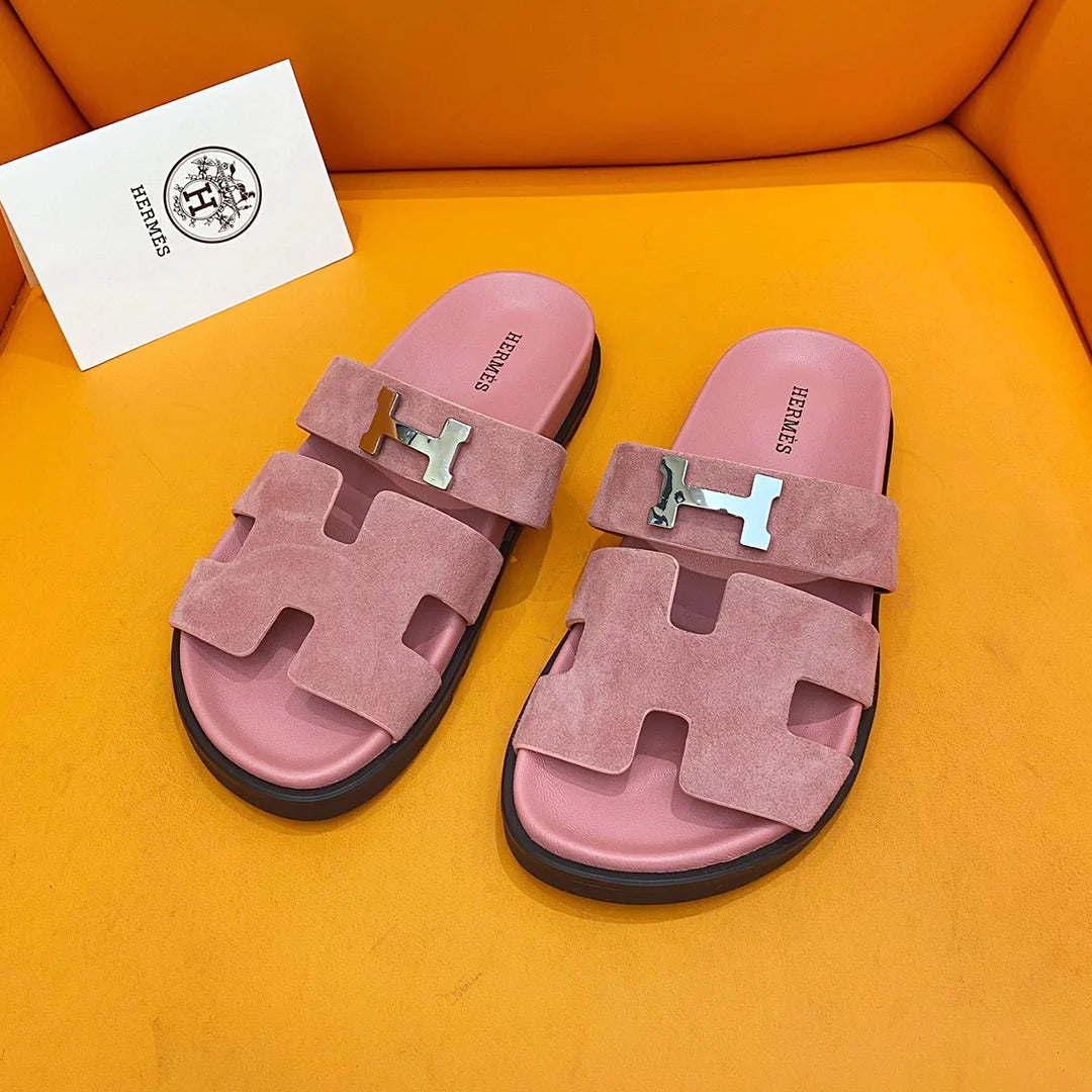 Classic H logo buckle with Velcro flat sandals and slippers for both men and women 1024032002