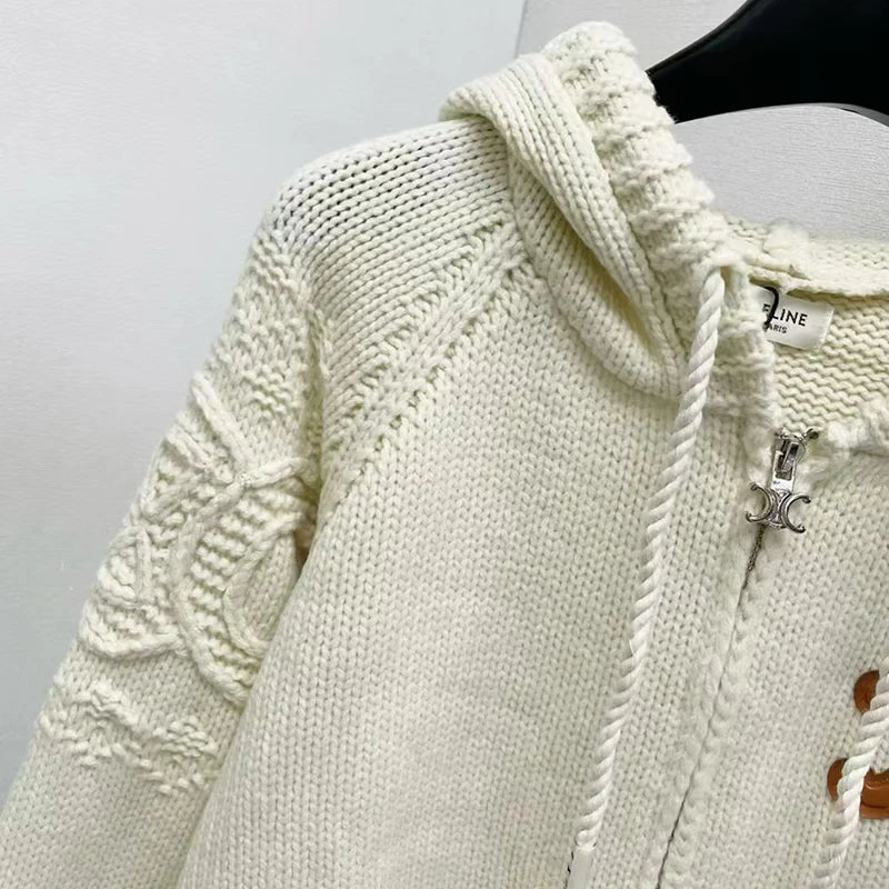 New loose knit hooded Fried Dough Twists cardigan 1024092917