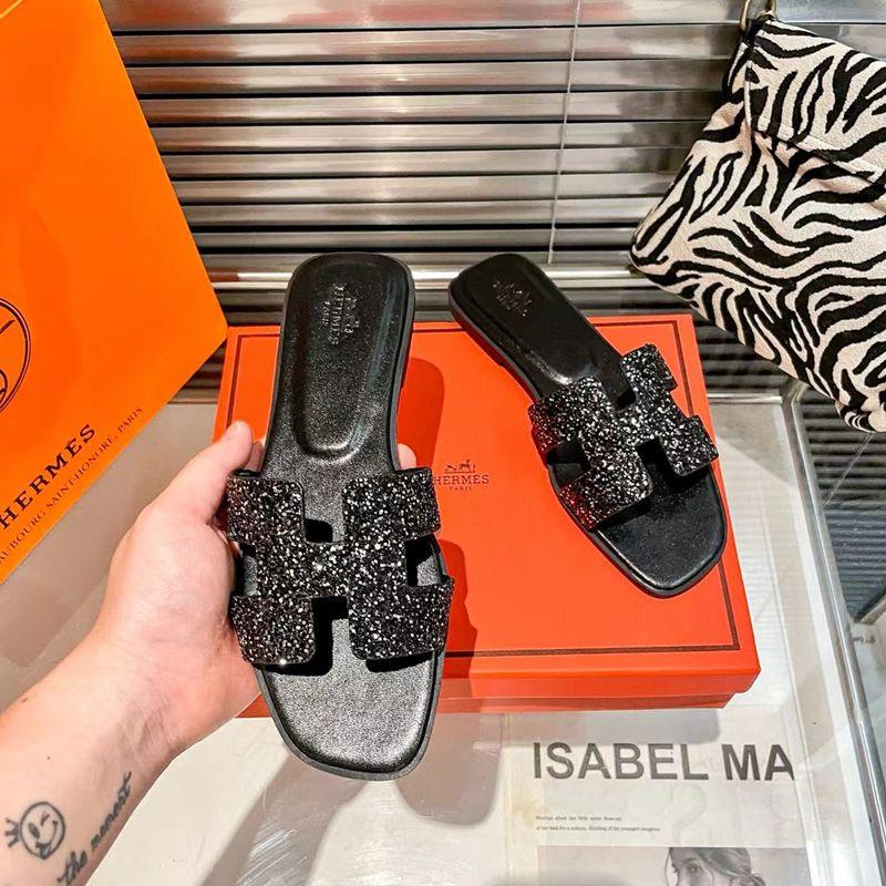New Style Flat Bottom Rhinestone Fashion Casual Slippers 1024070810