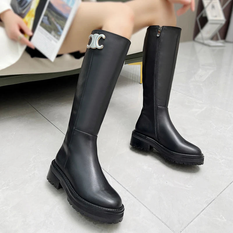New fashionable black one foot long boots 10CG24093011