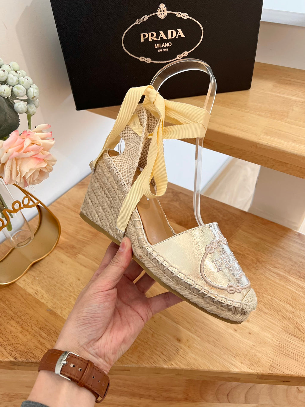 P Braided round toe wedge heel lace-up sandals bucket shoes 0724070903