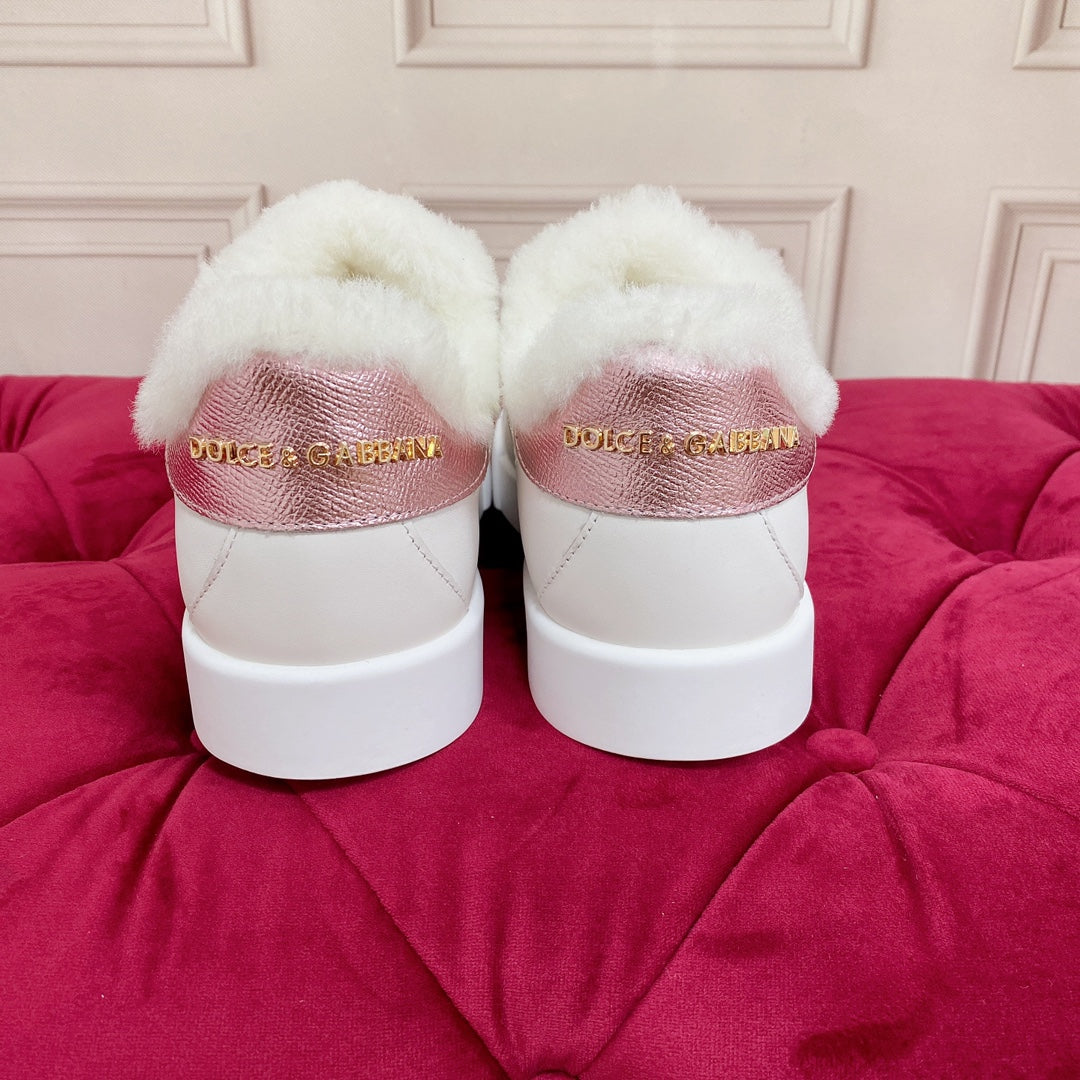New White Wool Lined Flat DG Sneakers XC24092322