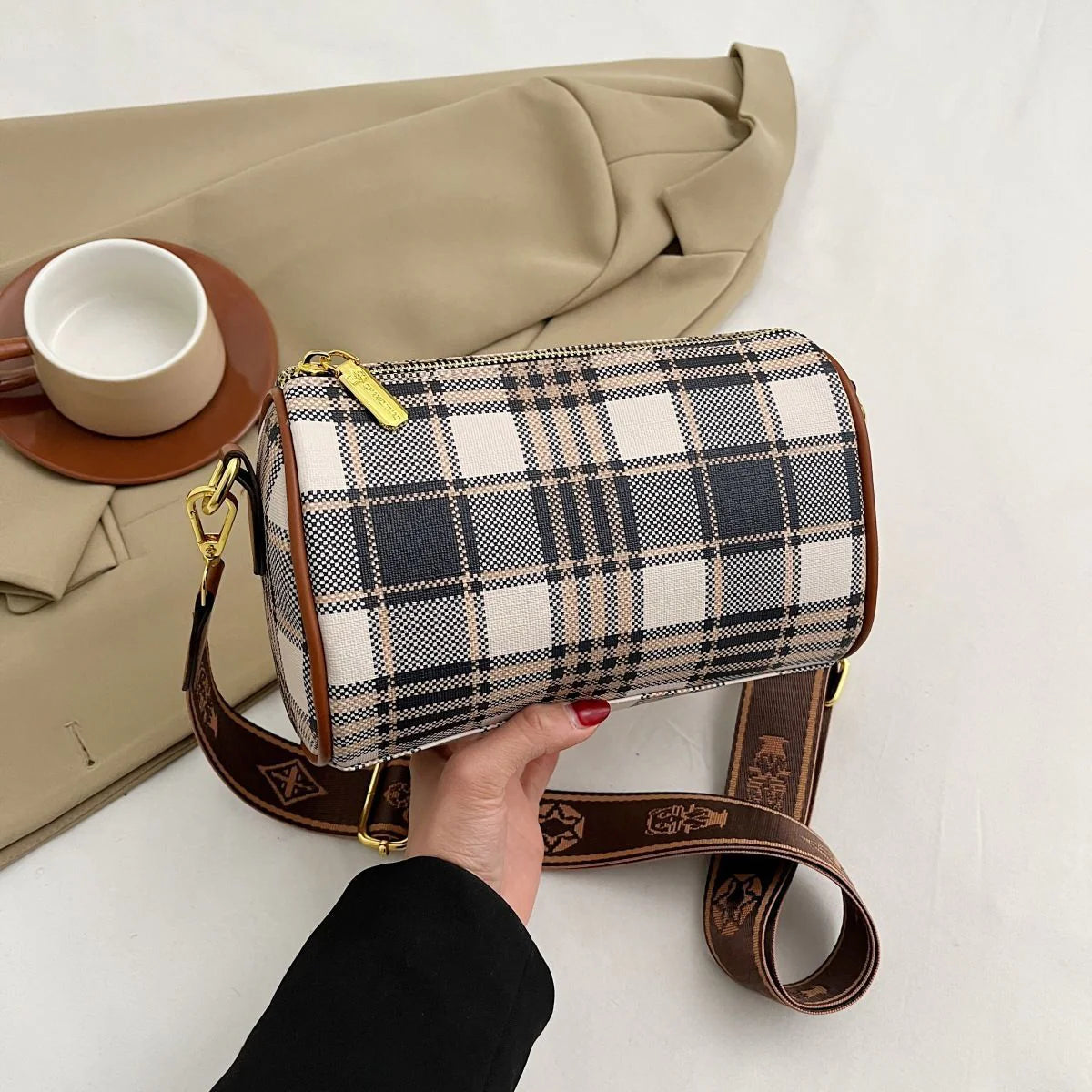 Shoulder Crossbody Pillow Bag Large Capacity Retro Check All-Match Bag 1024042713