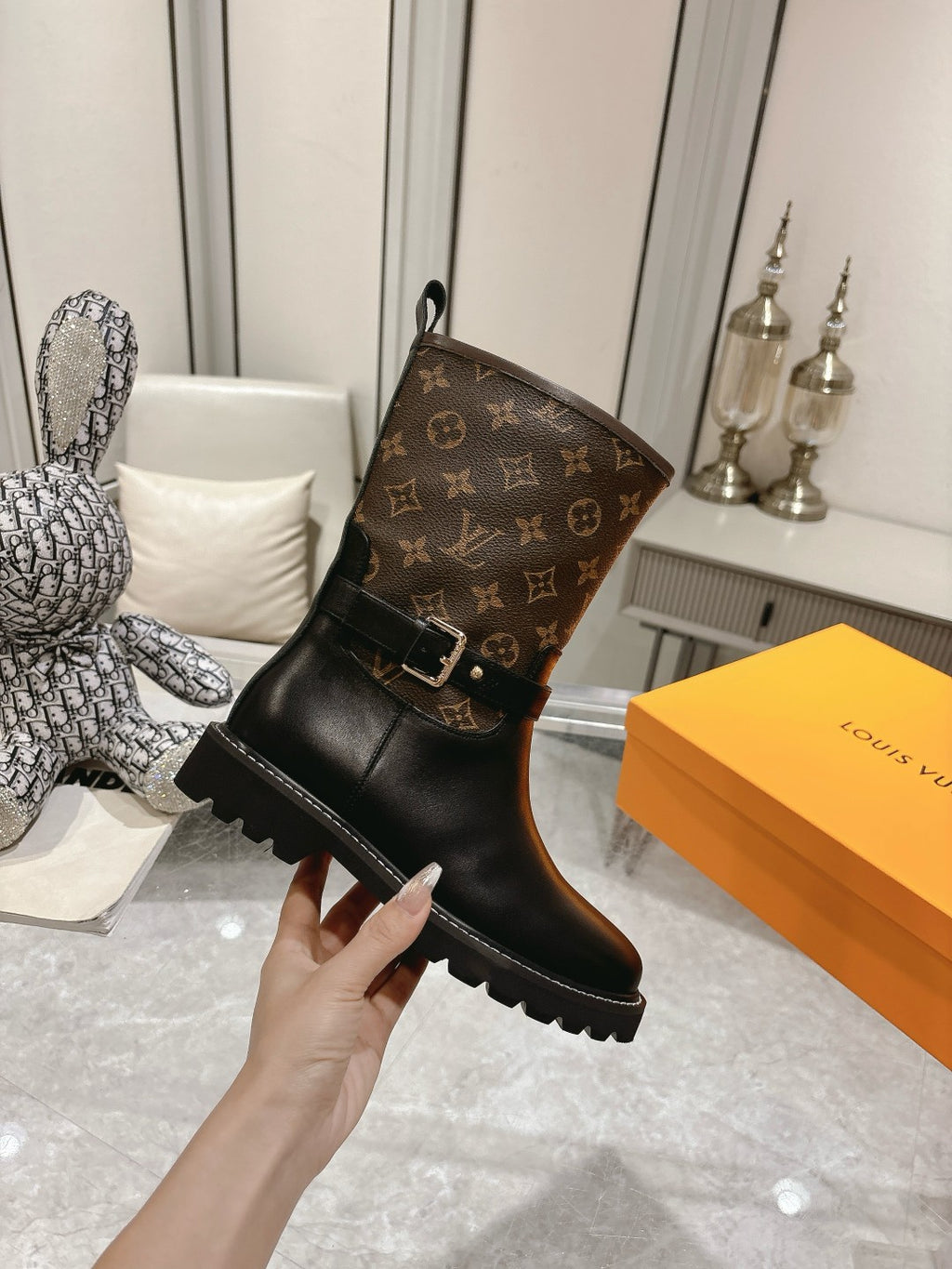 L stylish custom printed leather boots 0724102309
