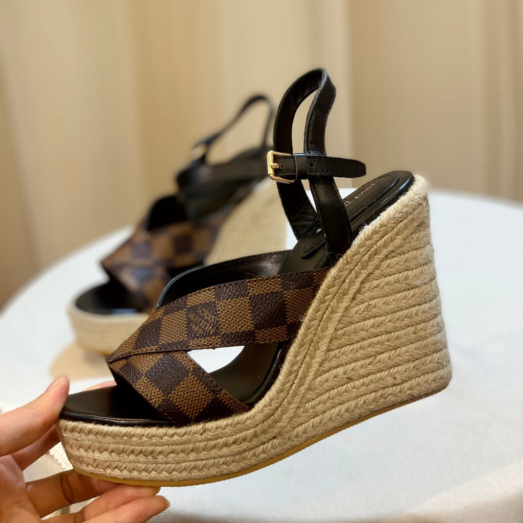 plaid print wedge sandals XC0723042607