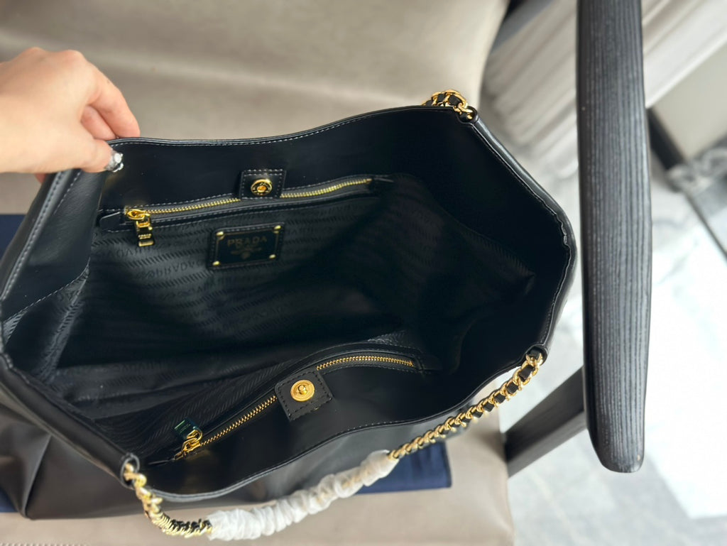 P black and gold double chain tote bag 0724111216
