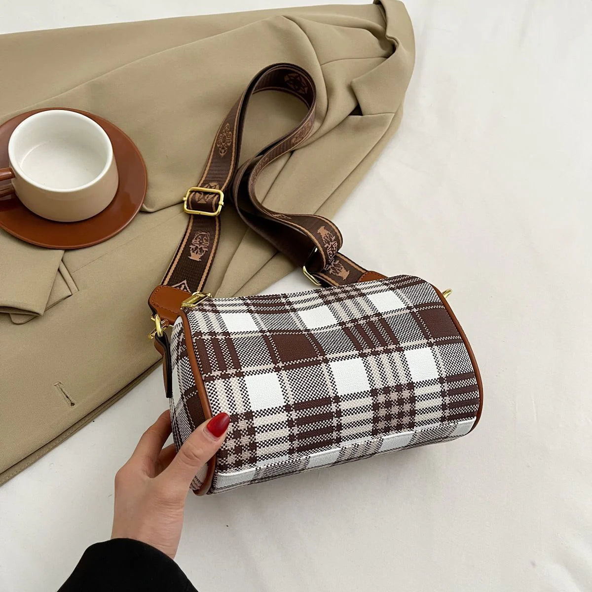 Shoulder Crossbody Pillow Bag Large Capacity Retro Check All-Match Bag 1024042713