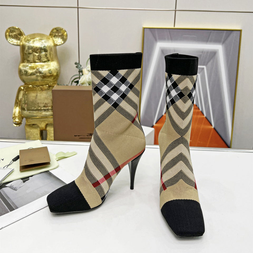 B-Plaid High Heel Boots XC07070515