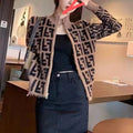 Lettering logo stand collar knitted cardigan slim fit sweater PD0823112108