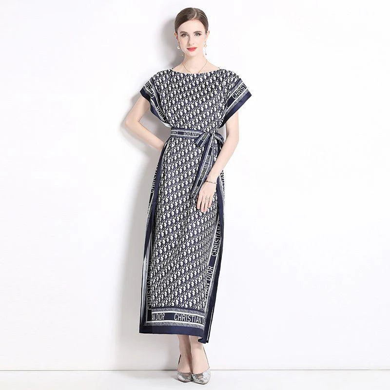 New Fashion All-match One-line Collar Lace-up Dress 1024040314