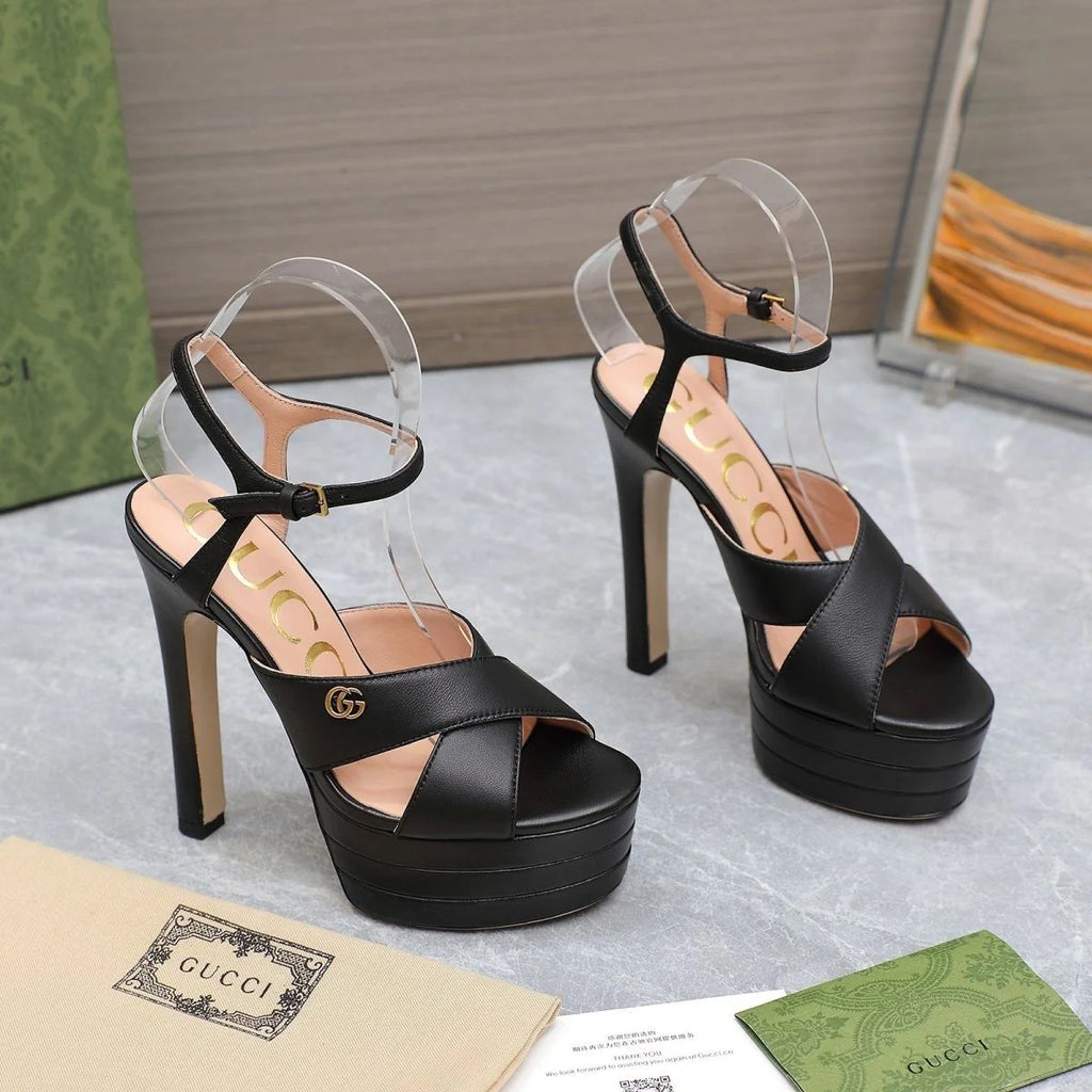 New Black Leather G Logo women's fashion high-heeled(custom style, need wait 15days after payment)