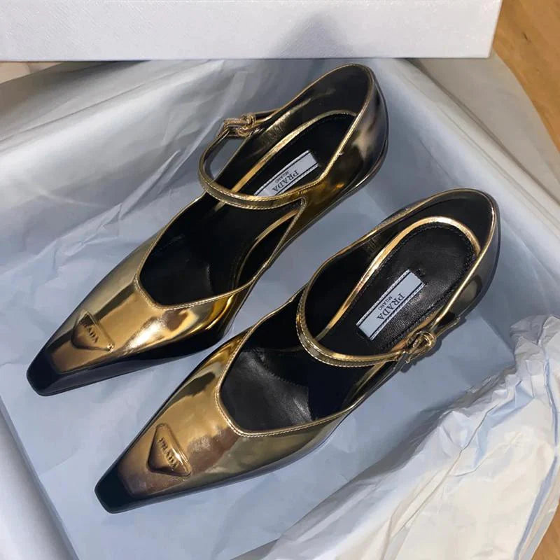 New Retro Shallow Mouth Pointed Mary Jane Single Shoes 1023122808