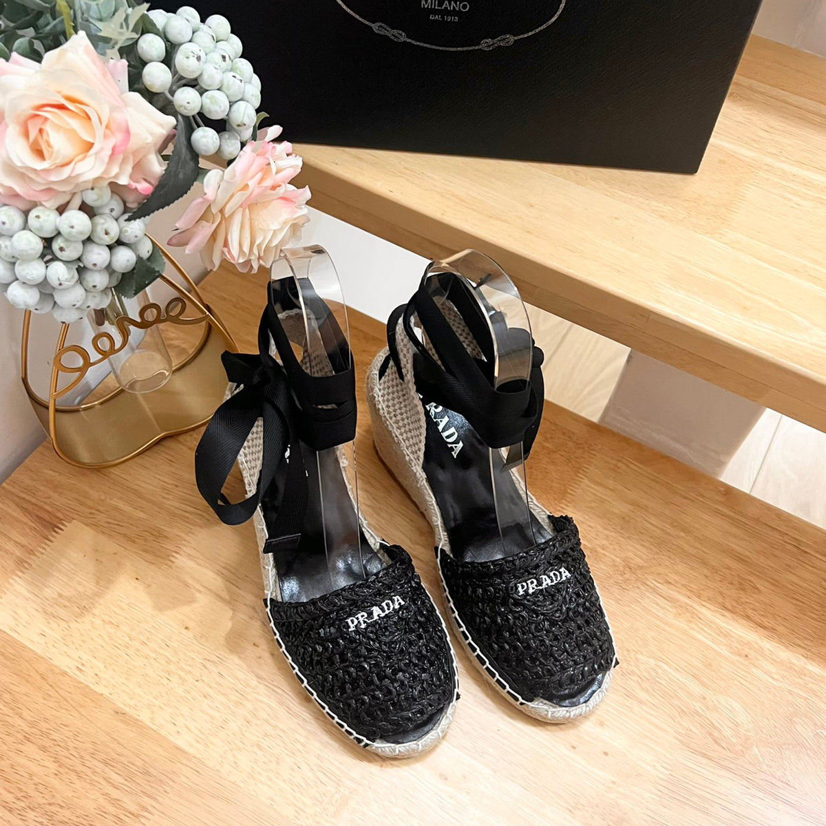 P Braided round toe wedge heel lace-up sandals bucket shoes 0724070902