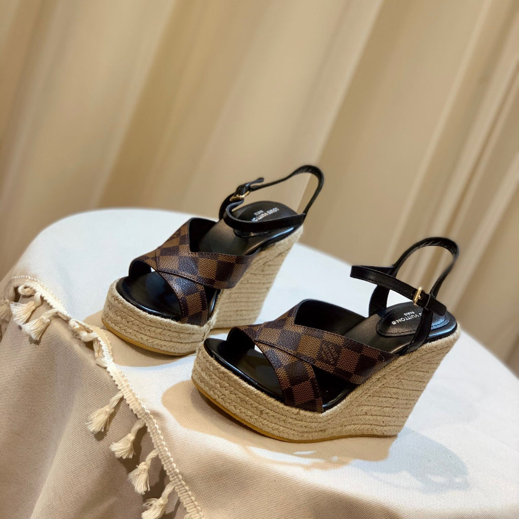 plaid print wedge sandals XC0723042607
