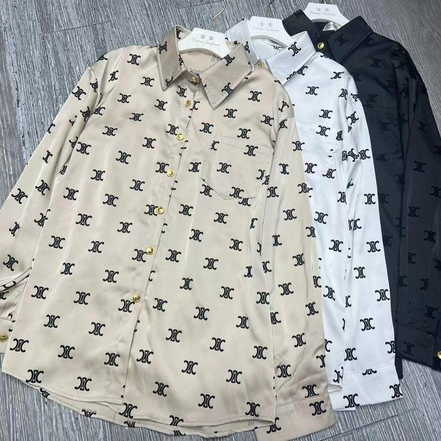 New Long Sleeve Flocking Satin Casual Print Shirt 1024042715