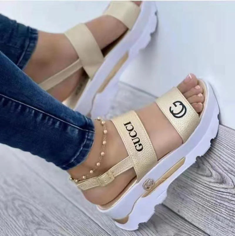 New Round Toe Fish Toe Platform Wedge Sandals 1024041829
