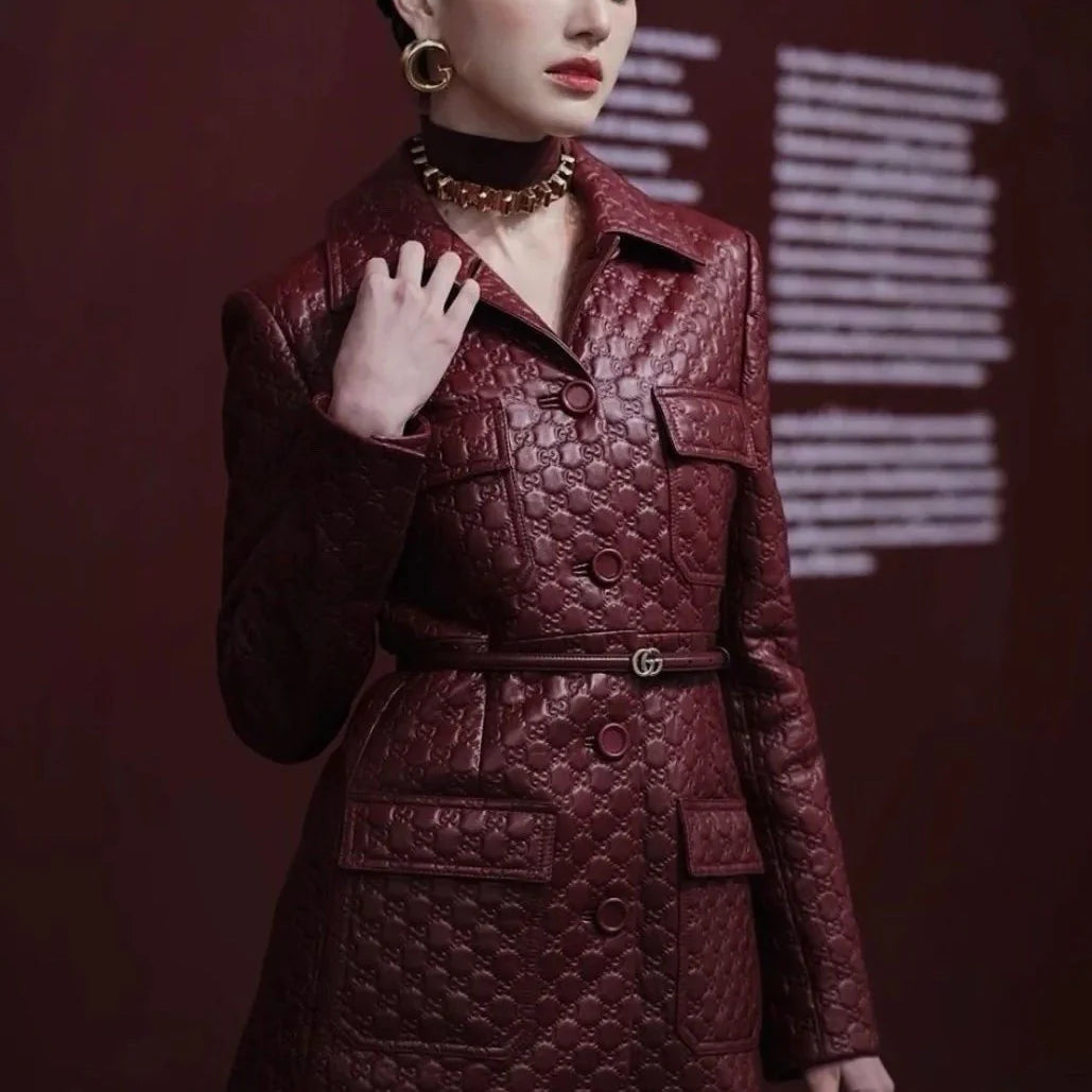 New Women's Leather Jacket with Belt - Stylish and Versatile 1025102401