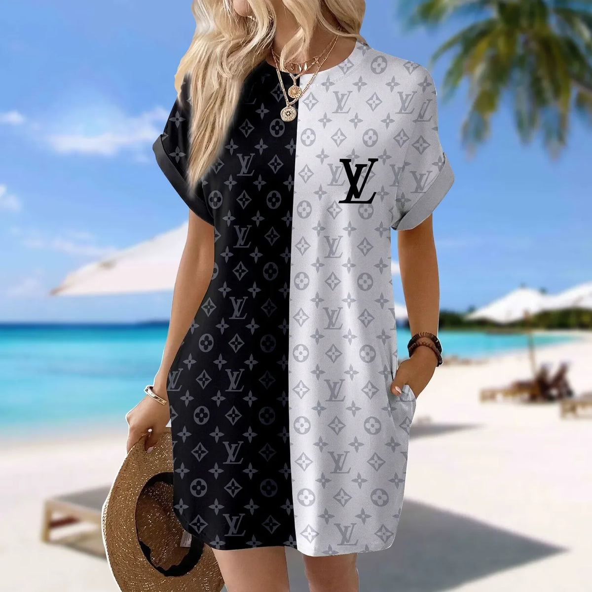 Premium Short Sleeve Pocket Dress 3D1025030422