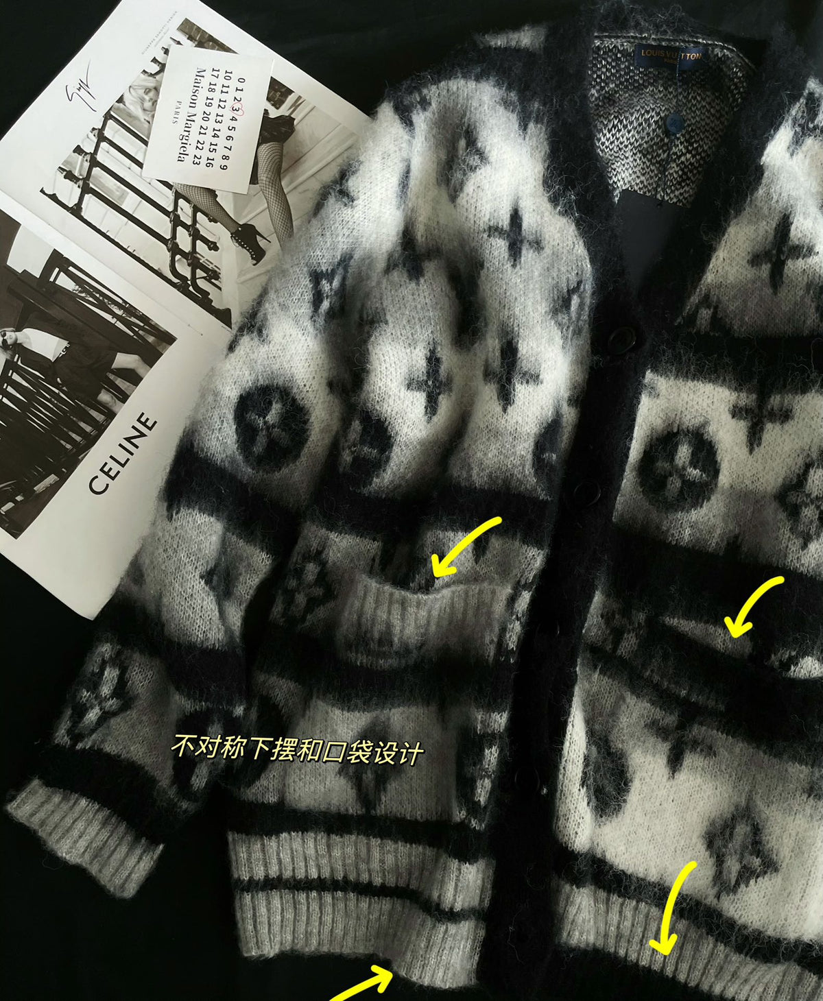 Gradient black jacquard sweater cardigan XC0823101303