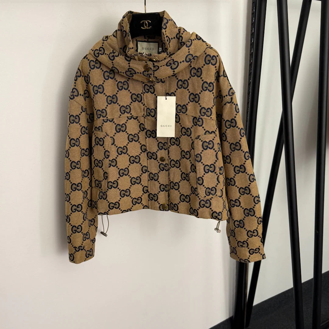 Long-sleeved hooded short trench coat 1425123010