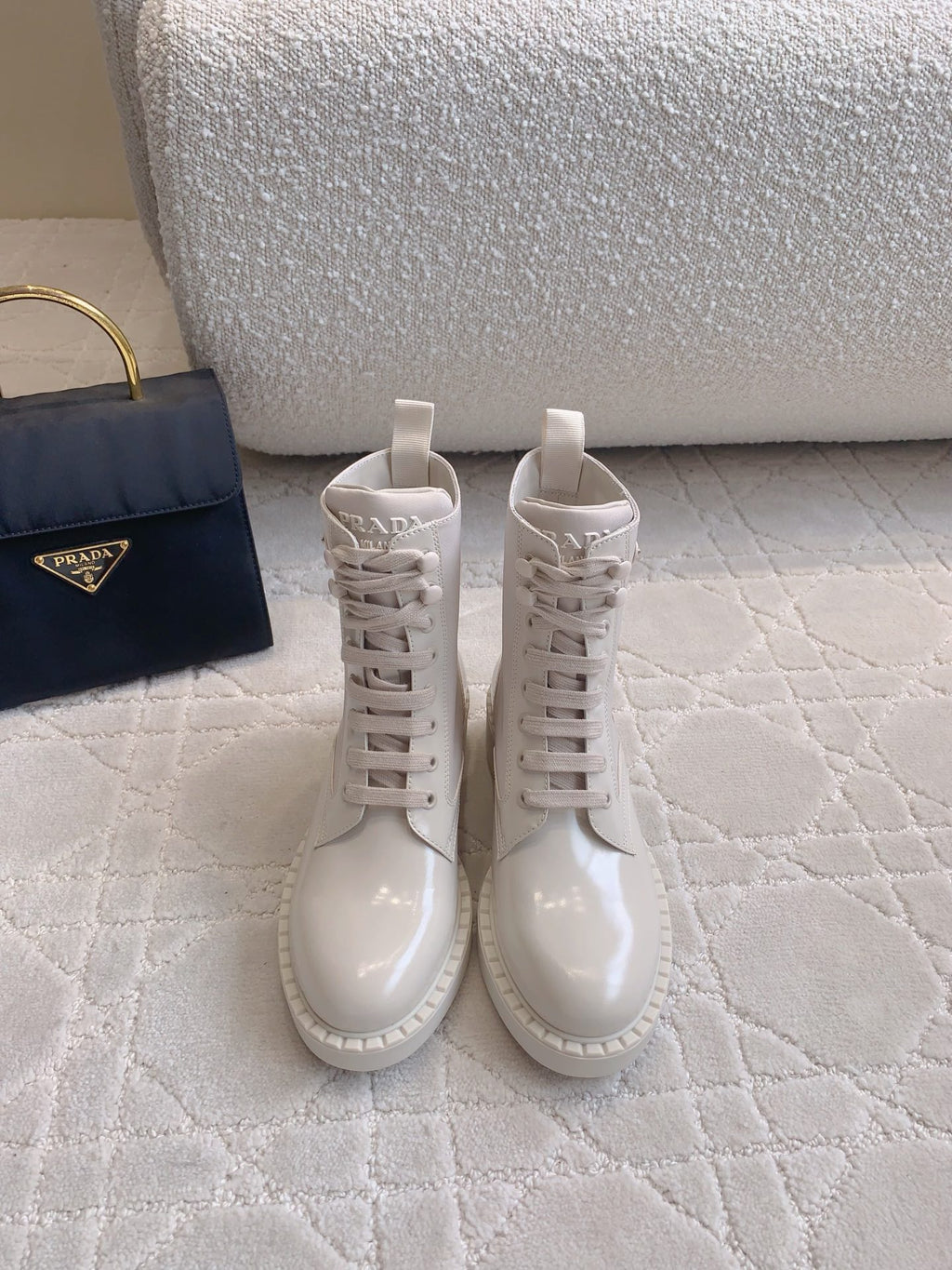 P Fashion White Leather High Top Boots 0724101804