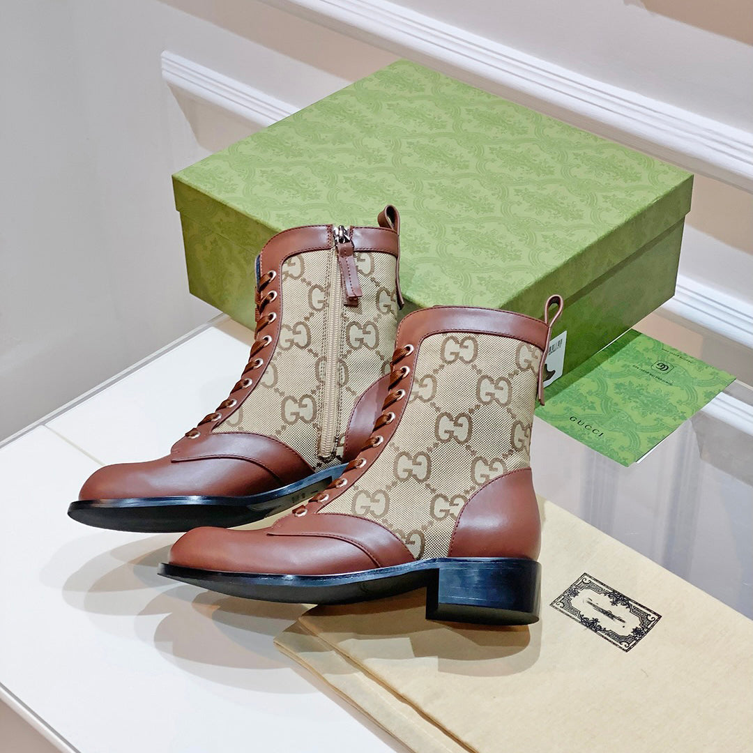 G fashion printed lace-up leather boots XC0723110309