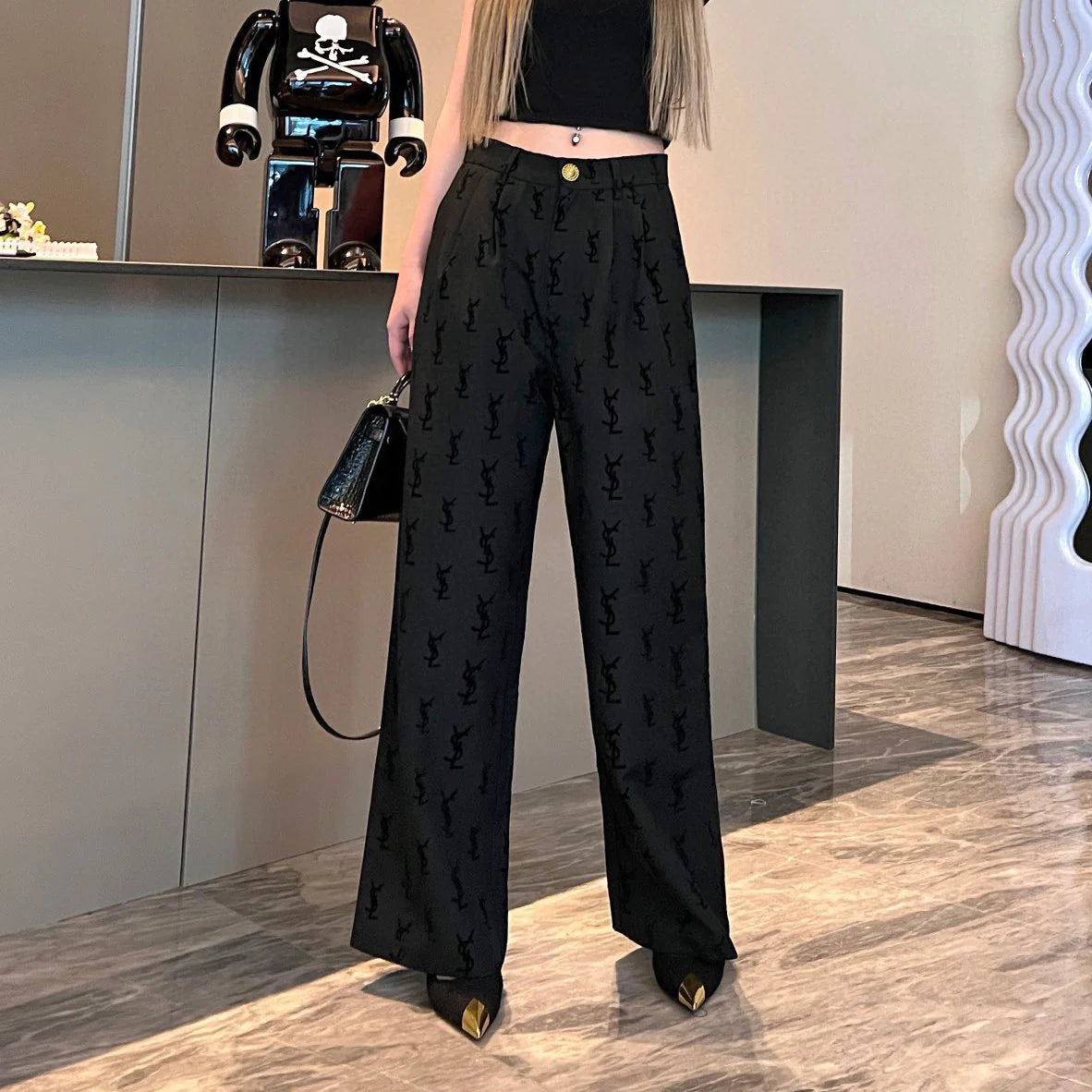 Flocked logo wide-leg trousers 1824021905