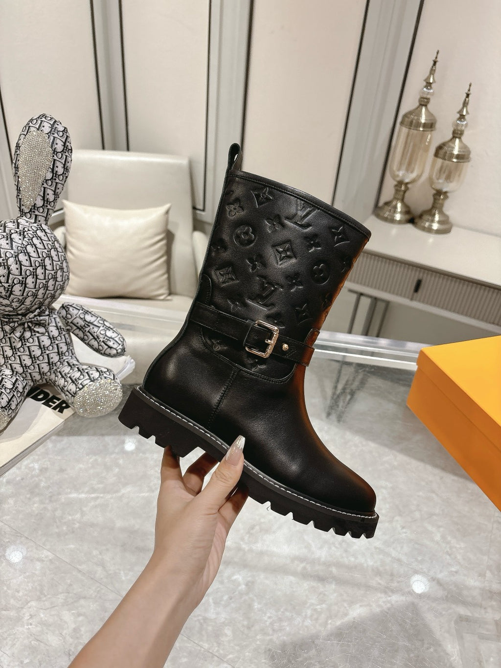 L stylish custom printed leather boots 0724102309