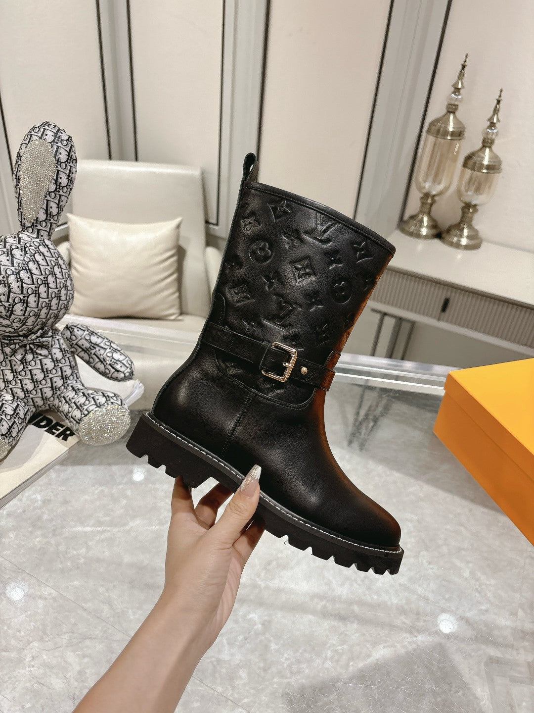 L stylish custom printed leather boots 0724102309