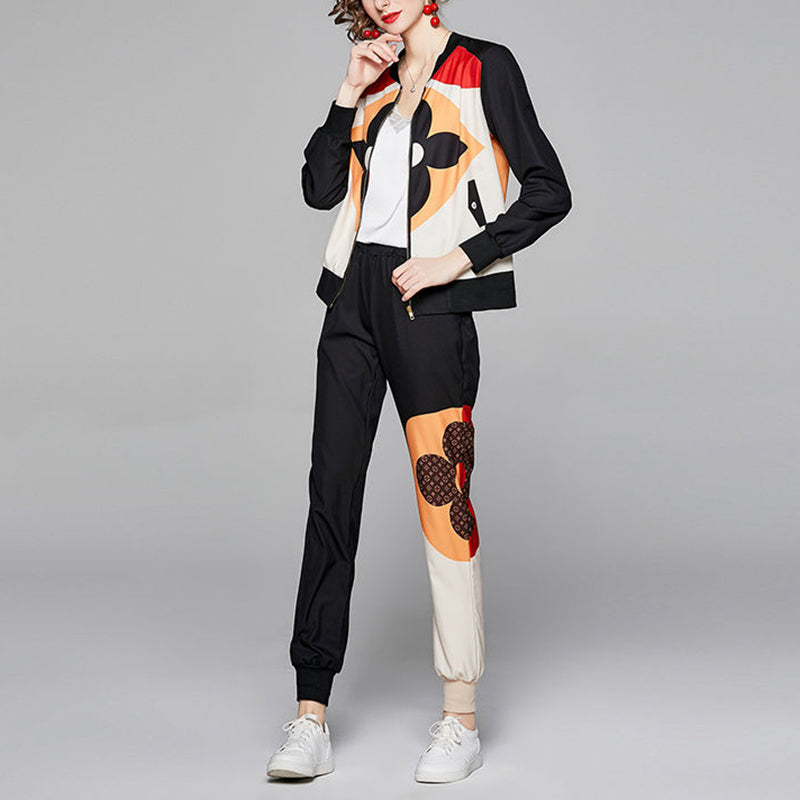 Fashion printed jacket color matching pants two-piece set PD10062006