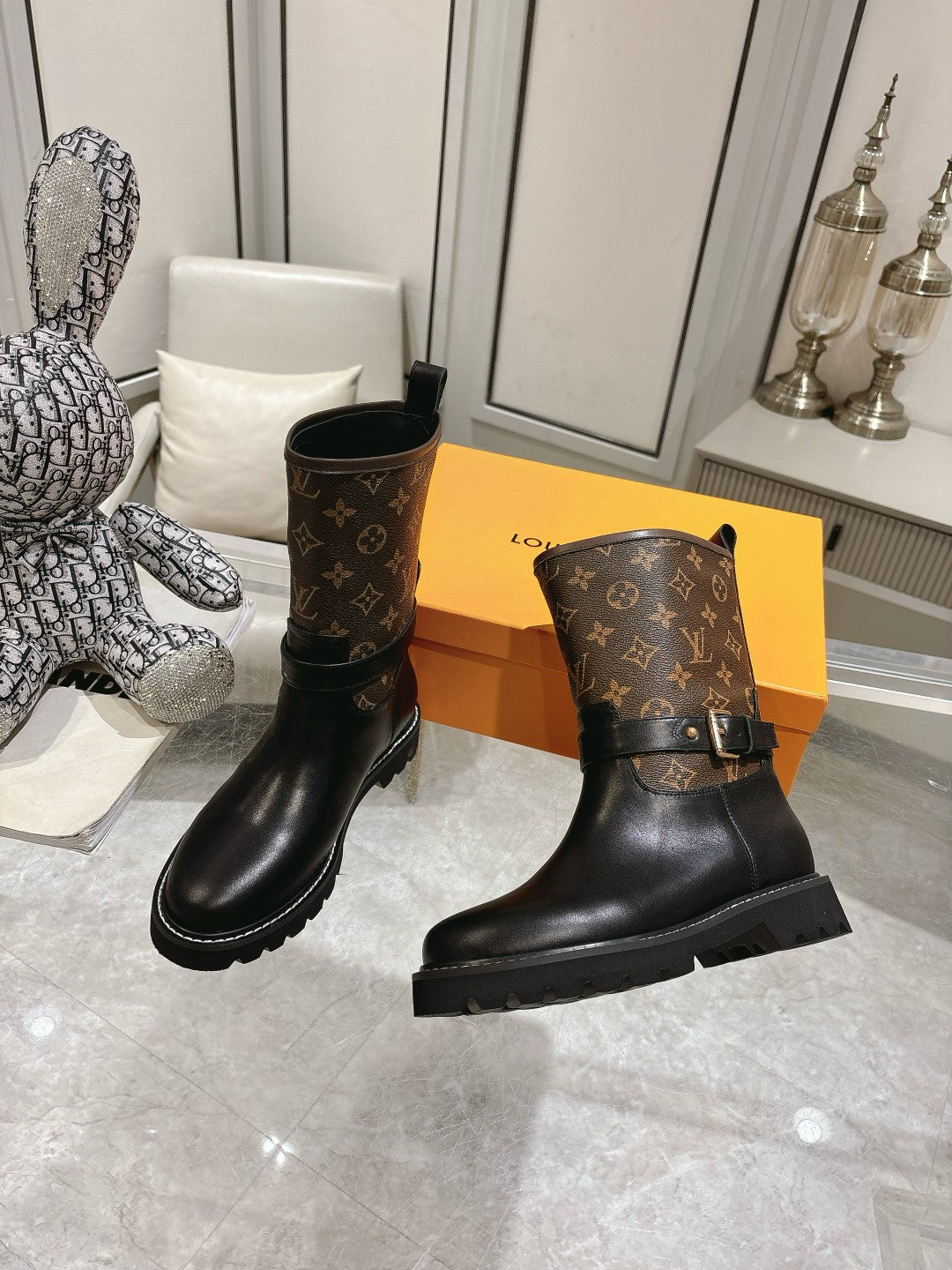 L stylish custom printed leather boots 0724102309
